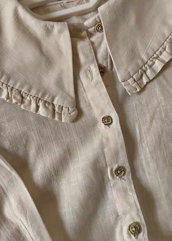 Kız Çocuk Bej Keten Nakışlı Gömlek - Görsel 3
