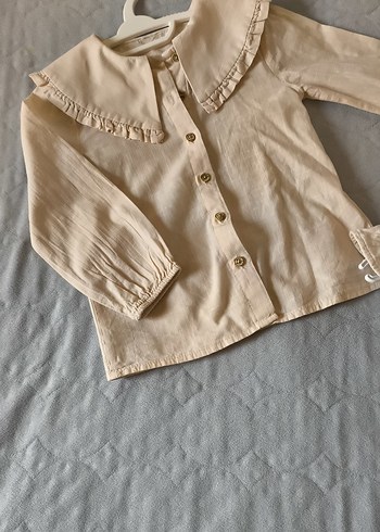 Kız Çocuk Bej Keten Nakışlı Gömlek - Görsel 2