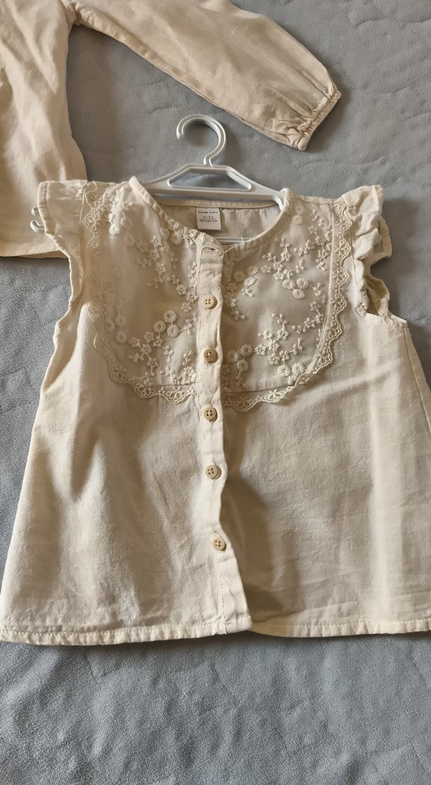 Kız Çocuk Bej Keten Nakışlı Gömlek - Görsel 5