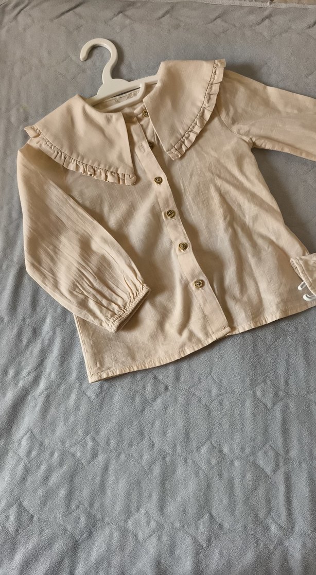 Kız Çocuk Bej Keten Nakışlı Gömlek - Görsel 2