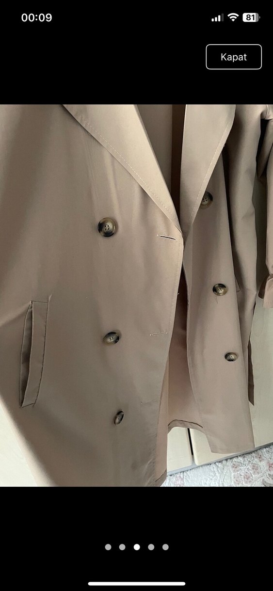 Bej Uzun Keten Kadın Trençkot - Görsel 2