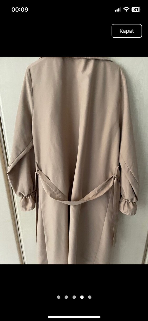 Bej Uzun Keten Kadın Trençkot - Görsel 4