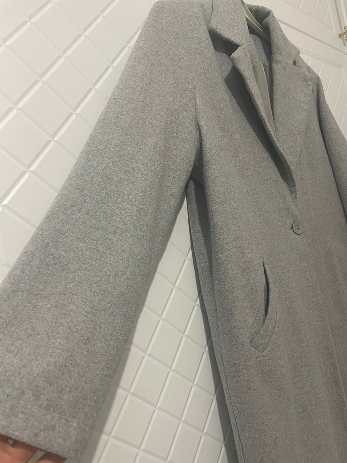 Gri Yün Kaban Tek Düğmeli - Görsel 2