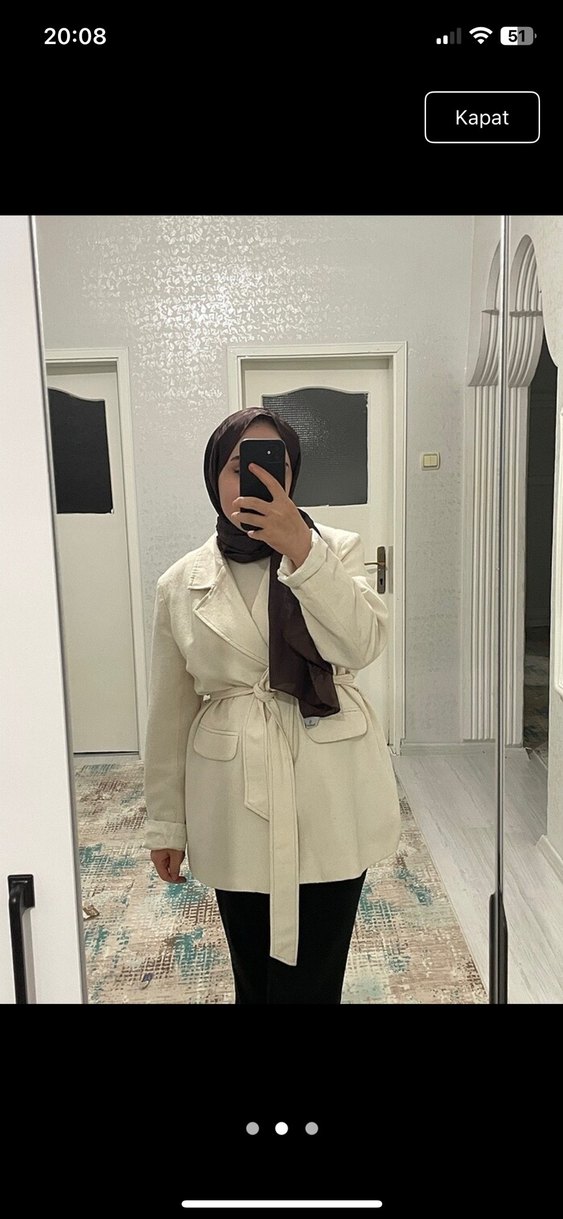 Bej Midi Kadın Kemerli Ceket - Görsel 2