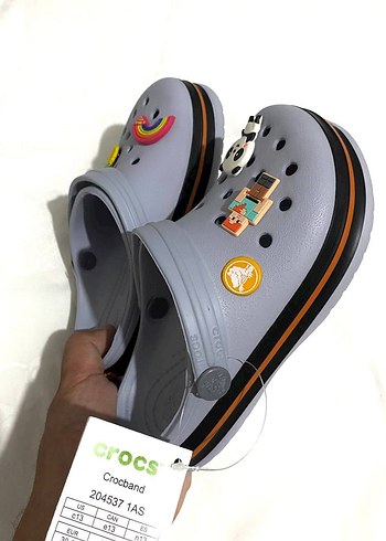 33 Beden gri Renk Crocs Gri Velcro Bantlı Terlik