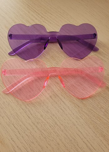 Şeffaf Kalp Şeklinde Mor ve Pembe Gözlük