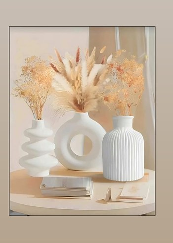 Beyaz Pastel Seramik Vazo Seti - Görsel 2