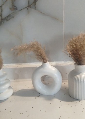Beyaz Pastel Seramik Vazo Seti - Görsel 3