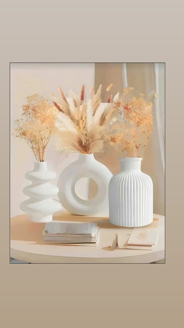 Beyaz Pastel Seramik Vazo Seti - Görsel 2