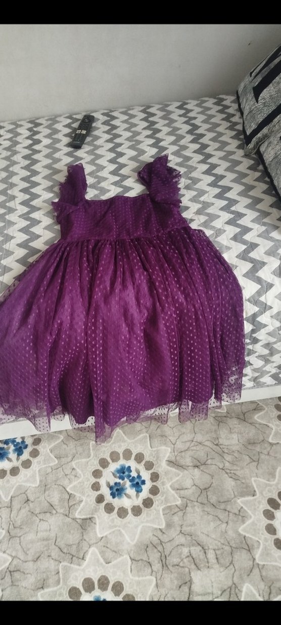 Kız Çocuk Mor Fırfırlı Bohem Elbise - Görsel 4