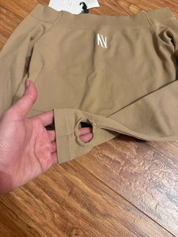 Bej Kadın Süet Uzun Kollu Crop Top - Görsel 2