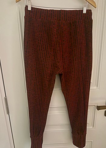 Bordo Bağcıklı Örgü Kadın Pantolon - Görsel 3