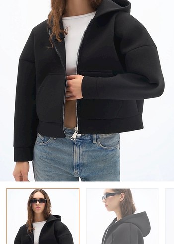 s Beden Siyah Kapüşonlu Fermuarlı oversize Kadın Sweat