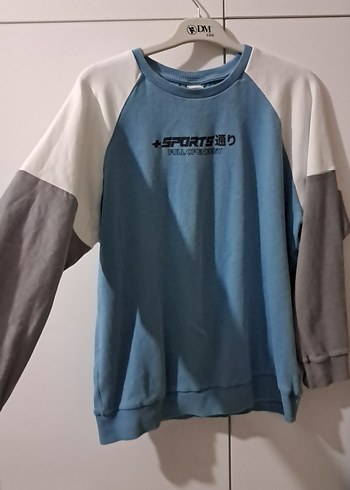 Erkek Mavi Gri Pamuklu Uzun Kollu Sweatshirt - Görsel 2