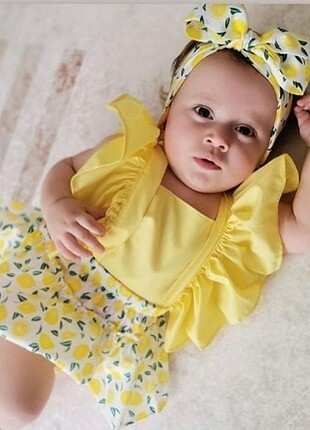 Limon desenli salopet bandana takımı