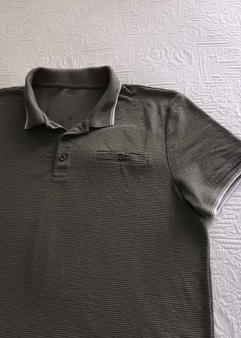 haki yeşil polo yaka kolu lastikli yakalı erkek t-shirt