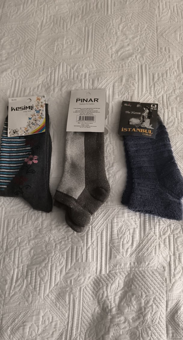 Kız Çocuk Gri Desenli Yün Çorap Seti kadın kalın kışlık patik - Görsel 2