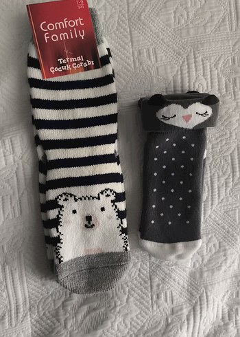 Kız Çocuk Gri Termal Desenli Çorap - Görsel 5