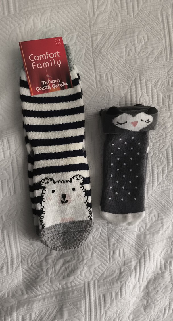 Kız Çocuk Gri Termal Desenli Çorap - Görsel 5