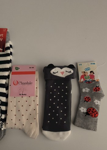 Kız Çocuk Pamuklu Desenli Çorap Seti çizgili puanlı puantieli - Görsel 3