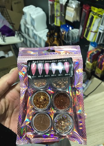 Mavi ve bakır Folyo Tozu Serisi Tırnak Süsü - Görsel 2