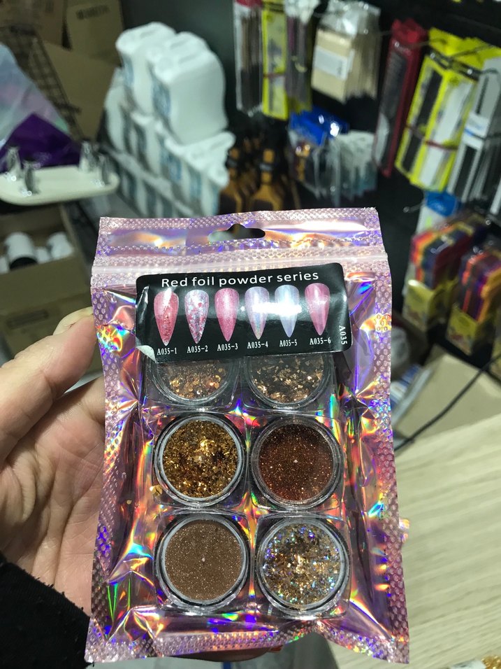 Mavi ve bakır Folyo Tozu Serisi Tırnak Süsü - Görsel 2