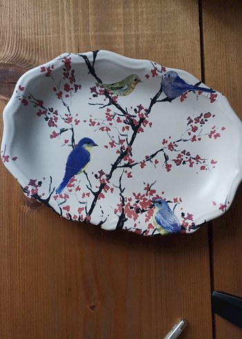 Çiçek ve Kuş Desenli Renkli Tabak - Görsel 2