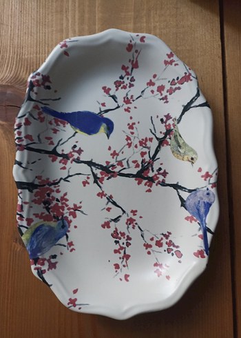 Çiçek ve Kuş Desenli Renkli Tabak - Görsel 3