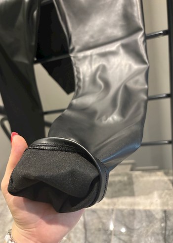 Kadın Siyah Deri tayt - Görsel 4