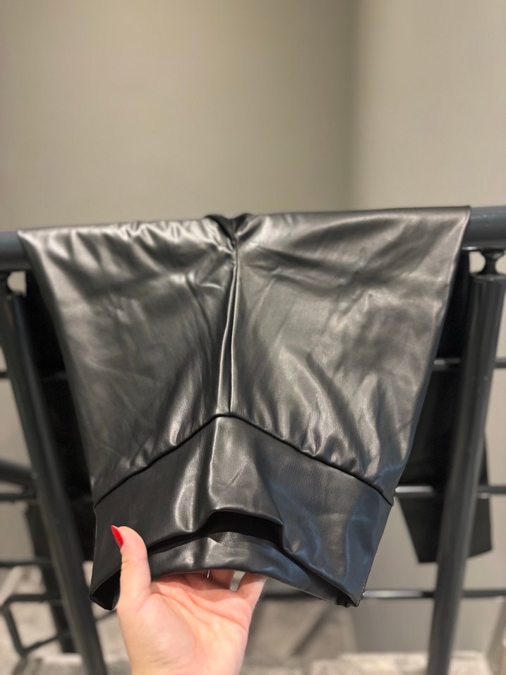 Kadın Siyah Deri tayt - Görsel 2