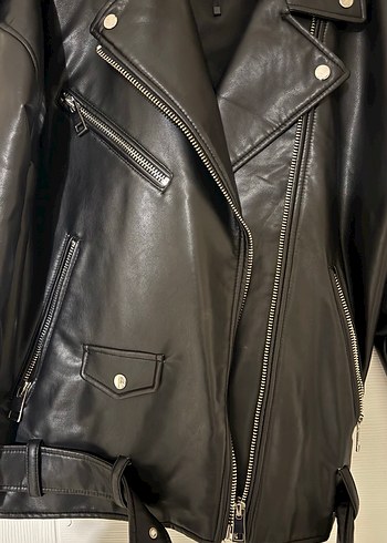Zara Siyah Deri Biker Ceket - Görsel 3