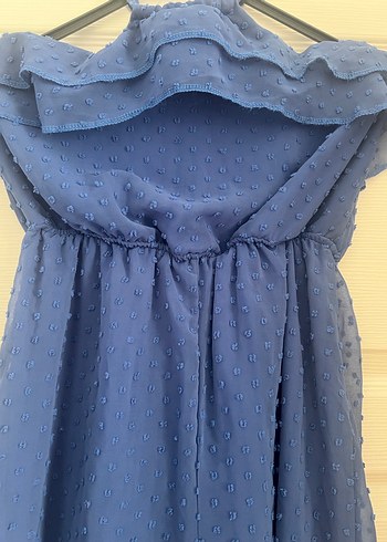 Mavi boyundan bağlamalı Mini Kadın Tulum - Görsel 4