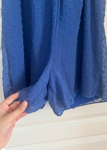 Mavi boyundan bağlamalı Mini Kadın Tulum - Görsel 6