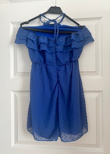 Mavi boyundan bağlamalı Mini Kadın Tulum - Görsel 2