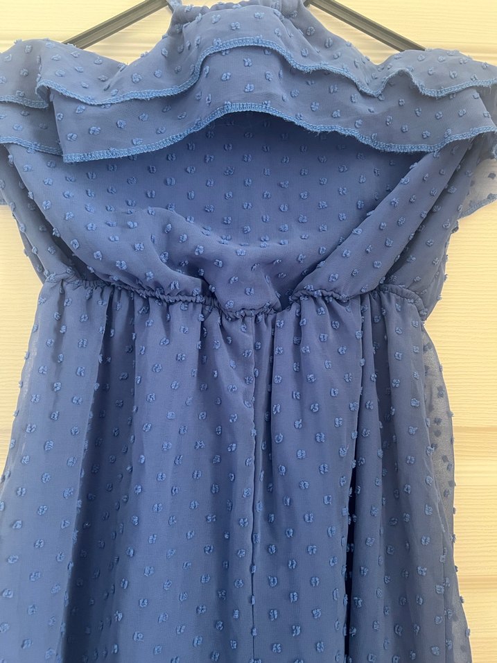 Mavi boyundan bağlamalı  Mini Kadın Tulum - Görsel 4