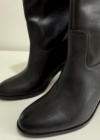 Siyah Deri Kadın Topuklu Bot - Görsel 4