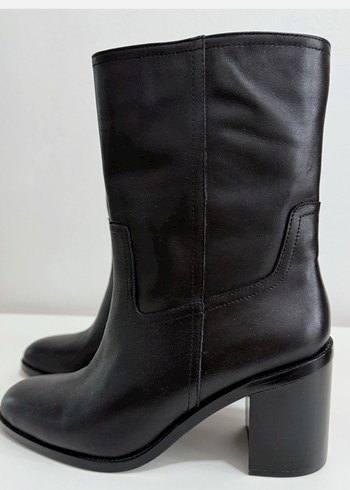 Siyah Deri Kadın Topuklu Bot - Görsel 7