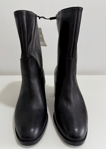 Siyah Deri Kadın Topuklu Bot - Görsel 6