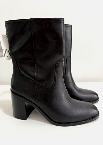 Siyah Deri Kadın Topuklu Bot - Görsel 5
