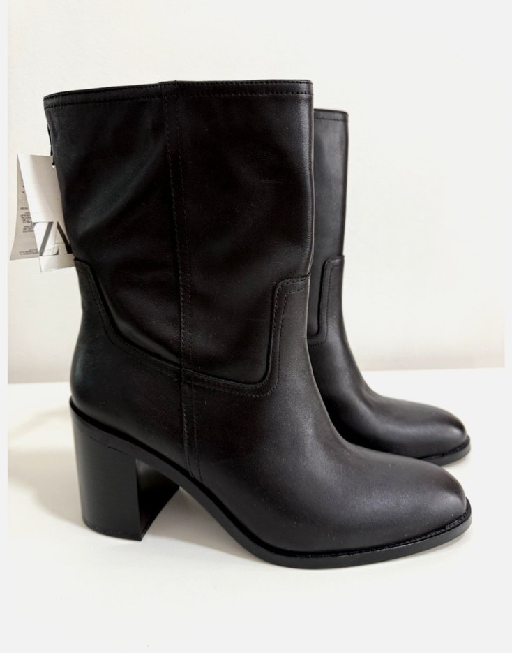 Siyah Deri Kadın Topuklu Bot - Görsel 5