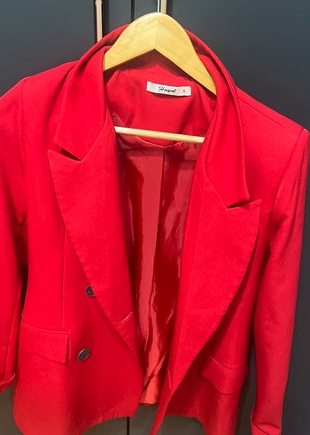 s Beden kırmızı Renk Kırmızı Düğmeli Kadın Mini Blazer takım