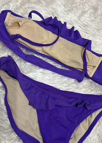 Mor Fırfırlı İnce Askılı Bikini - Görsel 2