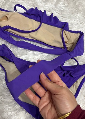 Mor Fırfırlı İnce Askılı Bikini - Görsel 3