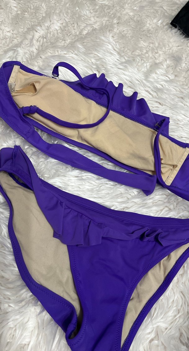 Mor Fırfırlı İnce Askılı Bikini - Görsel 2