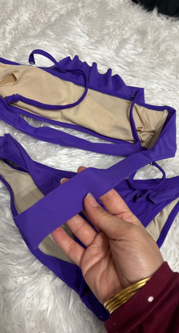 Mor Fırfırlı İnce Askılı Bikini - Görsel 3