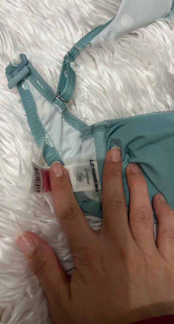 Puantiye Desenli Bağcıklı Bikini Üstü ve Beyaz Alt - Görsel 3