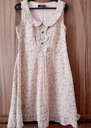 Lolita Bej Çiçekli Midi Bohem Elbise