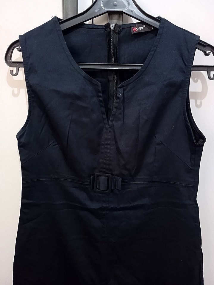 Wpr Siyah Midi V Yakalı Kolsuz Elbise - Görsel 2