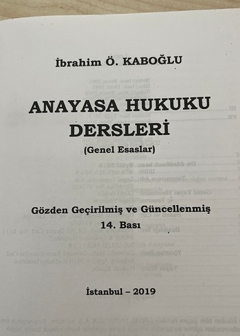 Anayasa Hukuku Dersleri (Genel Esaslar) - İbrahim Ö. Kaboğlu2019
