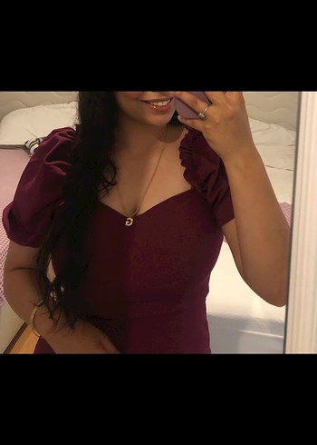 Mor Midi V Yakalı Kadın Elbise - Görsel 2